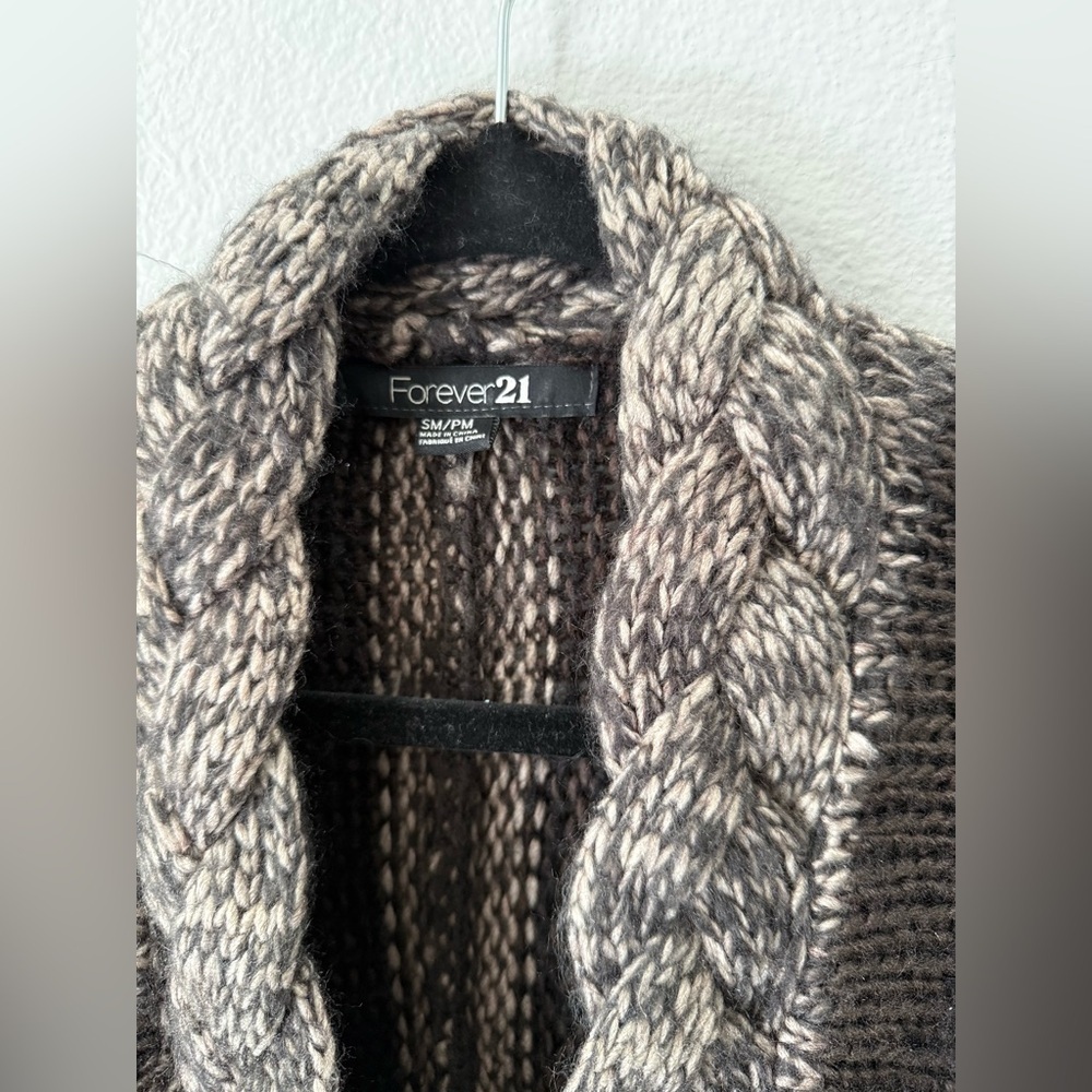 Y2K Chunky Knit Boho Cardigan Brown Striped Braided Tie Front S/M - Picture 5 of 6